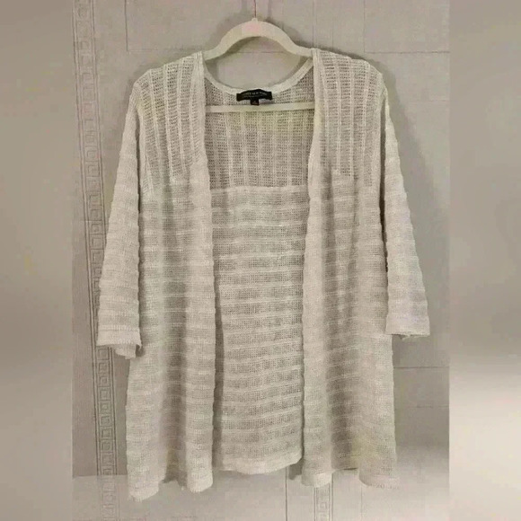 Jones New York SignatureWoman White Open Crochet Knit 3/4 Sleeve Cardigan Sz 1X - Picture 1 of 12